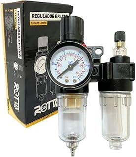Filtro Eliminador Água e Óleo Com Regulador de Pressão 1/4'' BSP para Pintura e Compressor com caixa preta