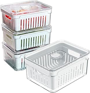 Kit de organizadores de geladeira com quatro caixas transparentes com divisórias vermelhas