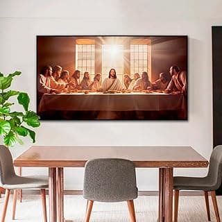 Quadro decorativo Santa Ceia Religiosa com moldura preta, ideal para sala de jantar