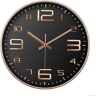Relógio de Parede Moderno Com Bateria Inclusa, Movimento Silencioso 20 cm, Preto e Rosé Gold Com Números Grandes Para Cozinha, Sala, Escritório, Quarto Elegante.