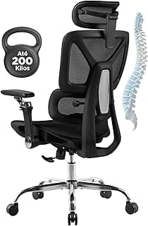 Cadeira Ergométrica Escritório Ajuste Lombar Mesh Malha Tecido Respirável Comfy Giratória Braços 6D Suporta 200 Kg Home Office Executiva Móveis Poltrona Gamer Estudo Confortável Ergonômica