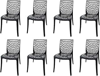 Kit 8 Cadeiras Pretas com Design de Rede em Polipropileno para Jantar e Bar