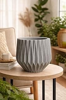 Vaso de cerâmica cinza com design geométrico para plantas - 31cm