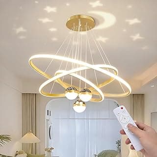 Luminária pendente LED dourado com projeção de galáxia e controle remoto