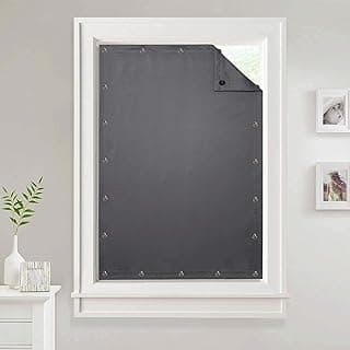 Cortina de blecaute preta para janela, cortina cinza escuro com ventosas, janela com fundo branco