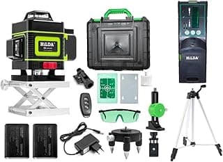 Nível a laser HILDA 16 linhas com display verde, baterias recarregáveis, receptor, tripé de alumínio, óculos de proteção e acessórios