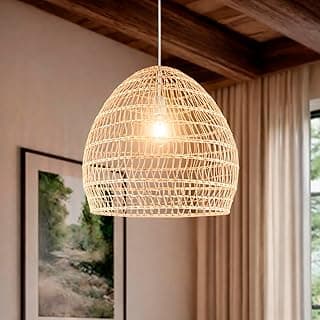 Luminária pendente de fibra natural de rattan para sala de jantar estilo boho