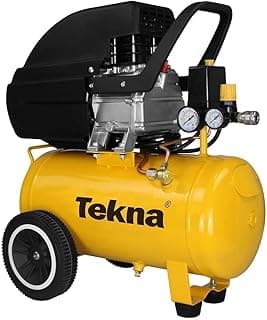 Compressor de ar Tekna 2,5HP profissional, amarela, 24L, 127V, 8 PCM, 120 PSI, 2 saídas, 2 manômetros, rodas