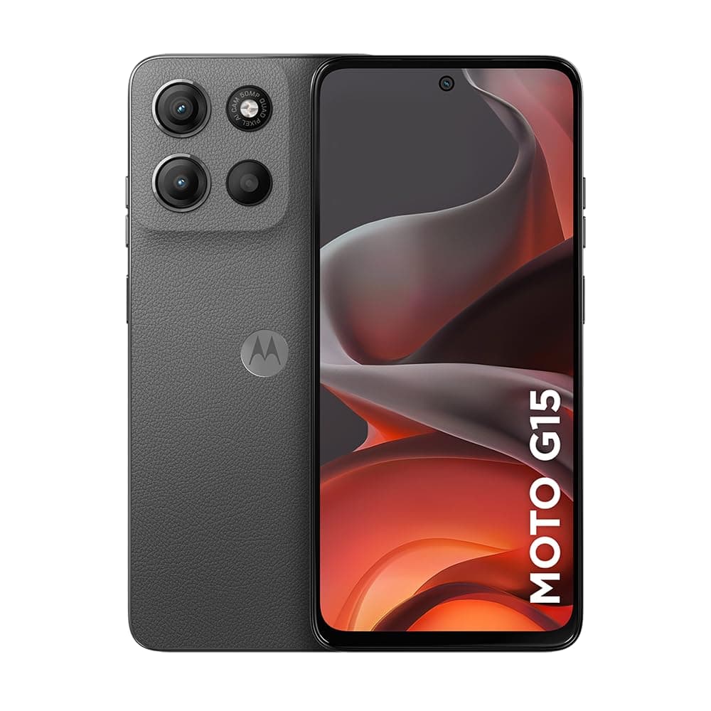 Smartphone Motorola Moto G15 Câmera 50MP AI Bateria 5200mAh 256GB Grafite Acabamento Vegan Leather
