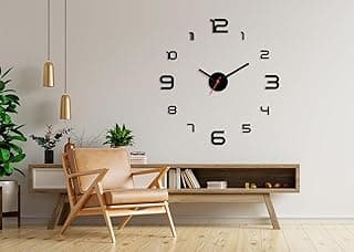 Relógio de Parede 3D DIY, Números Grandes MDF, Preto, Moderno, Decoração para Sala