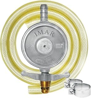Registro Regulador de Gás IMAR 1kg/h com mangueira de 1,25m, fundo branco, marca IMAR visível