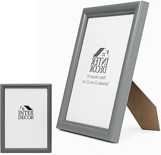 Moldura cinza para porta retrato A4 com suporte de mesa e parede