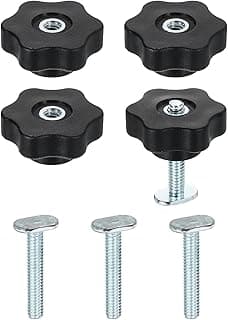 Kit de 4 manípulos de trilho pretos com parafusos de ranhura de 0,6 cm
