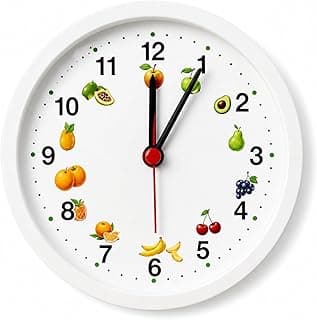 Relógio de Parede com 1 Suporte para Mesa, Analógico, 15 cm, Design com Frutas, Branco, Silencioso, Cozinha, Decorativo, Compacto