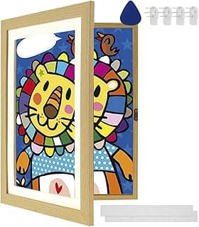 Moldura de arte infantil, porta-retratos com abertura frontal A4, moldura de madeira para 100 imagens, exibição de arte horizontal e vertical para artesanato, desenho, arte 3D (1, madeira)