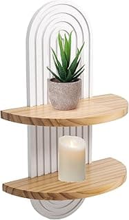 AUNMAS Prateleiras Flutuantes para Parede, Suporte de Suspensão Boho, Prateleira Dupla de Altar para Decoração Interna, Segurando Ornamentos de Plantador (Camada Branca 2)
