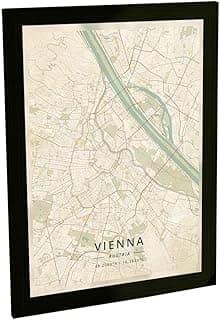 Quadro Decorativo A4 Mapa de Viena, Áustria, Moldura Preta, Turismo
