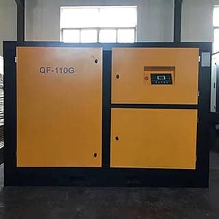 Compressor de ar industrial amarelo QF-110G em ambiente de oficina