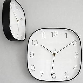 Supertec Home - Relógio de Parede 30cm Decorativo Design Minimalista Moldura como madeira preto Visor em Vidro Silencioso Branco e Preto