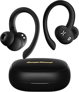 Fones de ouvido esportivos sem fio pretos com gancho e carregador