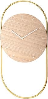 Relógio de Parede Quartz de MDF Madeira Clara Natural com Aro Dourado - 30cm de Diâmetro, Estrutura Dourada 30x60cm