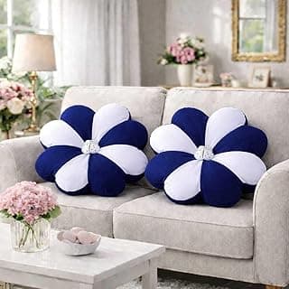 Kit com 2 almofadas decorativas flor azul marinho e branco para sofá