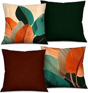 Kit 4 Capas de Almofada 45x45cm Design Folhas Bege Preto Marrom