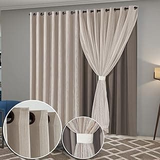 Cortina de blecaute cinza com linho bordado e ilhóses, para sala ou quarto, 2,80m x 2,50m, forro em PVC blackout.