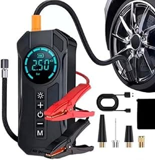 Compressor de Ar Portátil Multifuncional 4 em 1 com Display Digital e Acessórios