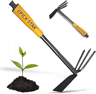 Ferramenta de jardim 2 em 1 com mini enxada e ancinho, cabo curto 34cm, marca Epic Star