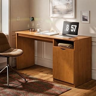 Escrivaninha MAXI para Escritório e Home Office em MDF com Porta e Nicho Compacta Moderna Confortável para Estudos Trabalho e Uso Doméstico Diário (Nature)