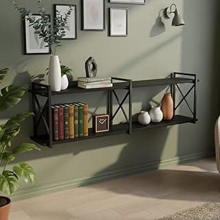 Prateleira Nicho de Parede 130cm x 20cm Design Industrial para Organização (Preto/Preto)