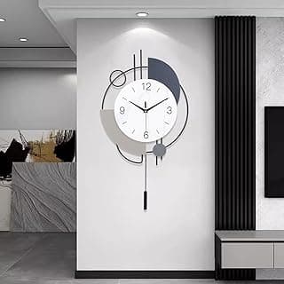 Relógio de parede grande com design moderno para sala, branco com detalhes cinza e azul.
