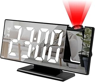 Relógio despertador com projetor LED, visor espelhado, projeção no teto/parede, digital, preto