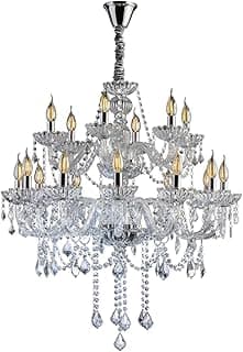 Lustre de cristal Maria Tereza com 18 lâmpadas E14, transparente, design clássico, fundo branco