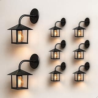 Sete arandelas de parede pretas com base e27, iluminadas, estilo colonial, para uso interno e externo coberto, bivolt.