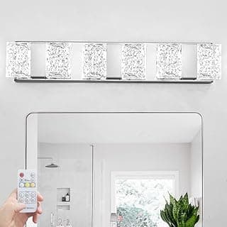 Arandela de parede LED de cristal cromado regulável para banheiro, design Art Déco, com controle remoto
