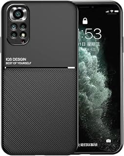 Capa preta com listrado para Xiaomi Redmi Note 11S, feita de PU e PC, design metálico com placa embutida.