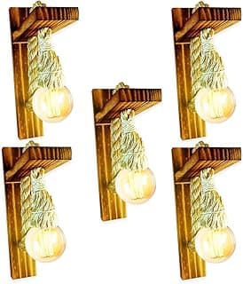 Kit 5 luminárias de parede retrô rústicas com luz amarela acesa
