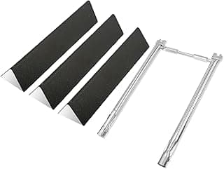 Peças de reposição para churrasqueira Weber Spirit, incluindo barras aromatizantes e queimador.
