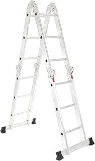 Escada articulada de alumínio com 12 degraus, dobrável e multifuncional, com capacidade de carga de 150kg.
