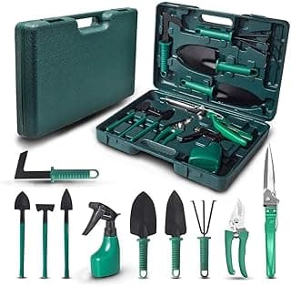 Kit de Jardinagem com 10 Peças e Maleta - Pás, Sacho, Tesoura, Foice e Mais
