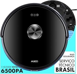 Robô aspirador de pó preto Mujco, 110/220V bivolt, 6500Pa, serviço técnico Brasil