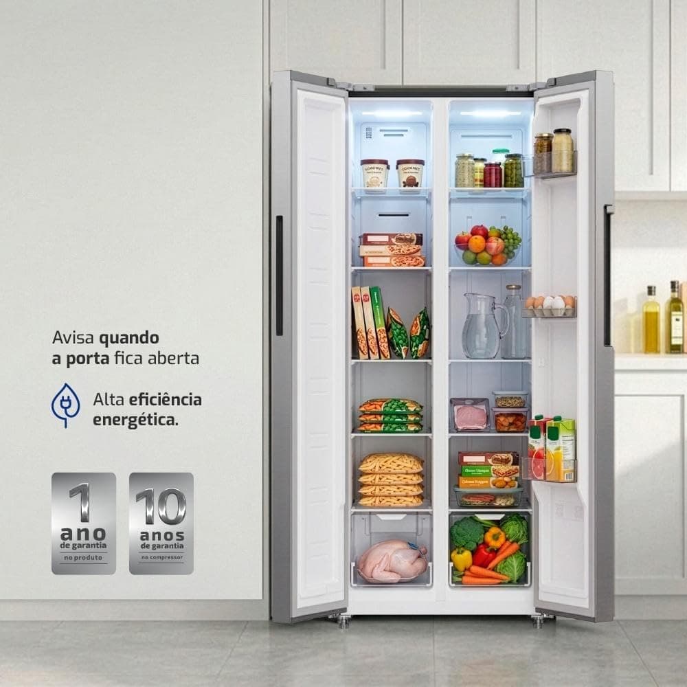 Geladeira Refrigerador HQ Frost Free Side By Side 460 Litros Inox HQ-460SBSFF (110, Volts)