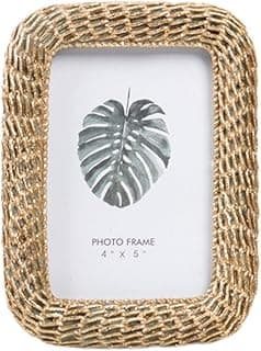 Moldura de foto retangular de vime com folha de monstera, 4x5 polegadas