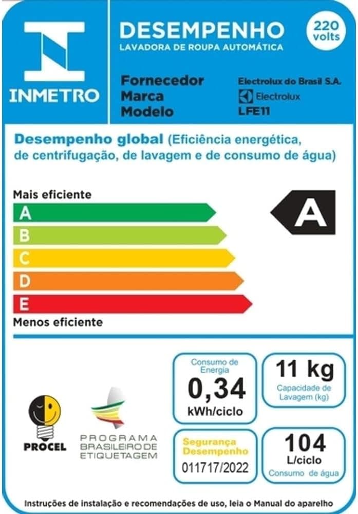 Máquina de Lavar Roupa Electrolux Premium Care Inverter LFE11 com Água Quente e Vapor 11kg Branca 127V