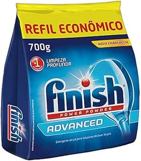 Detergente em pó Finish Power Powder Advanced 700g, embalagem econômica, azul e amarela