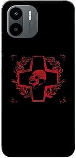 Capa adesiva para Xiaomi Redmi A2 2023 com design de cruz e caveira vermelho