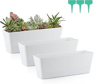 Skelang 3 peças de vaso de plantas retangular, caixa de vaso de flores de 30 cm, recipiente de peitoril de janela para suculentas, ervas, vegetais (branco)
