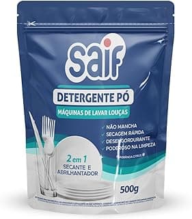 Detergente em pó Saif para máquinas de lavar louças, 500g, 2 em 1, secagem rápida e abrilhantador